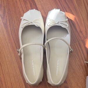 Charles & Keith Beige Emiko Bow Mary Jane Flats